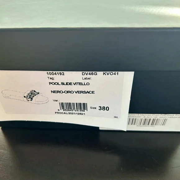 Versace Black and Gold Chain Slide Sandals - Picture 9 of 10